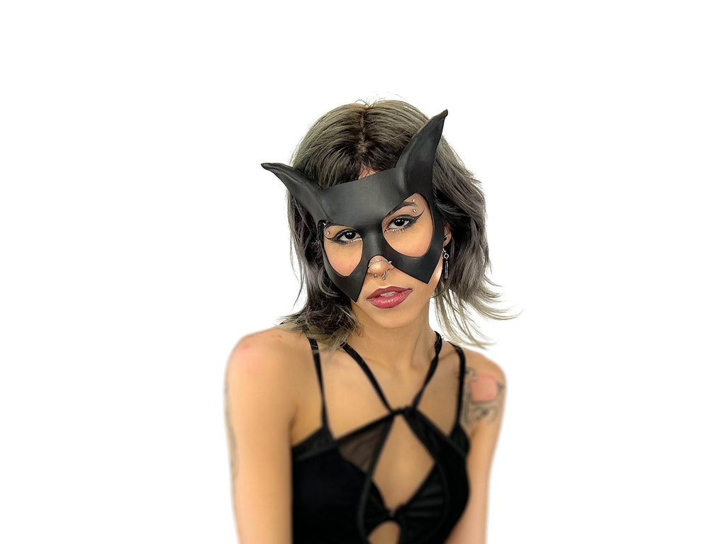 Handmade Genuine Leather Cat Mask - 