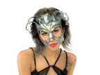 Handmade Genuine Leather Five Point Jester Mask in Patina Silver - 