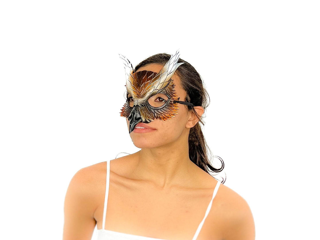 Layered Eagle Owl Handmade Genuine Leather Mask - 