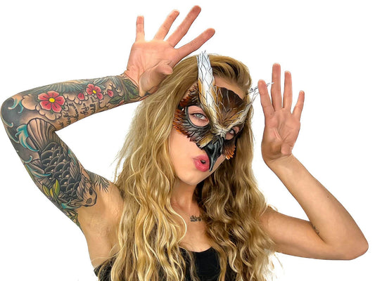 Layered Eagle Owl Handmade Genuine Leather Mask - 