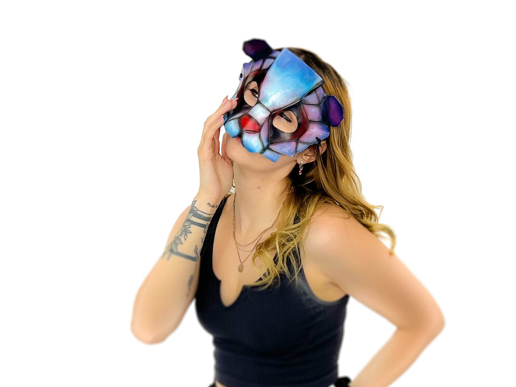 Geometric Watercolor Style Panda Bear Leather Mask - 