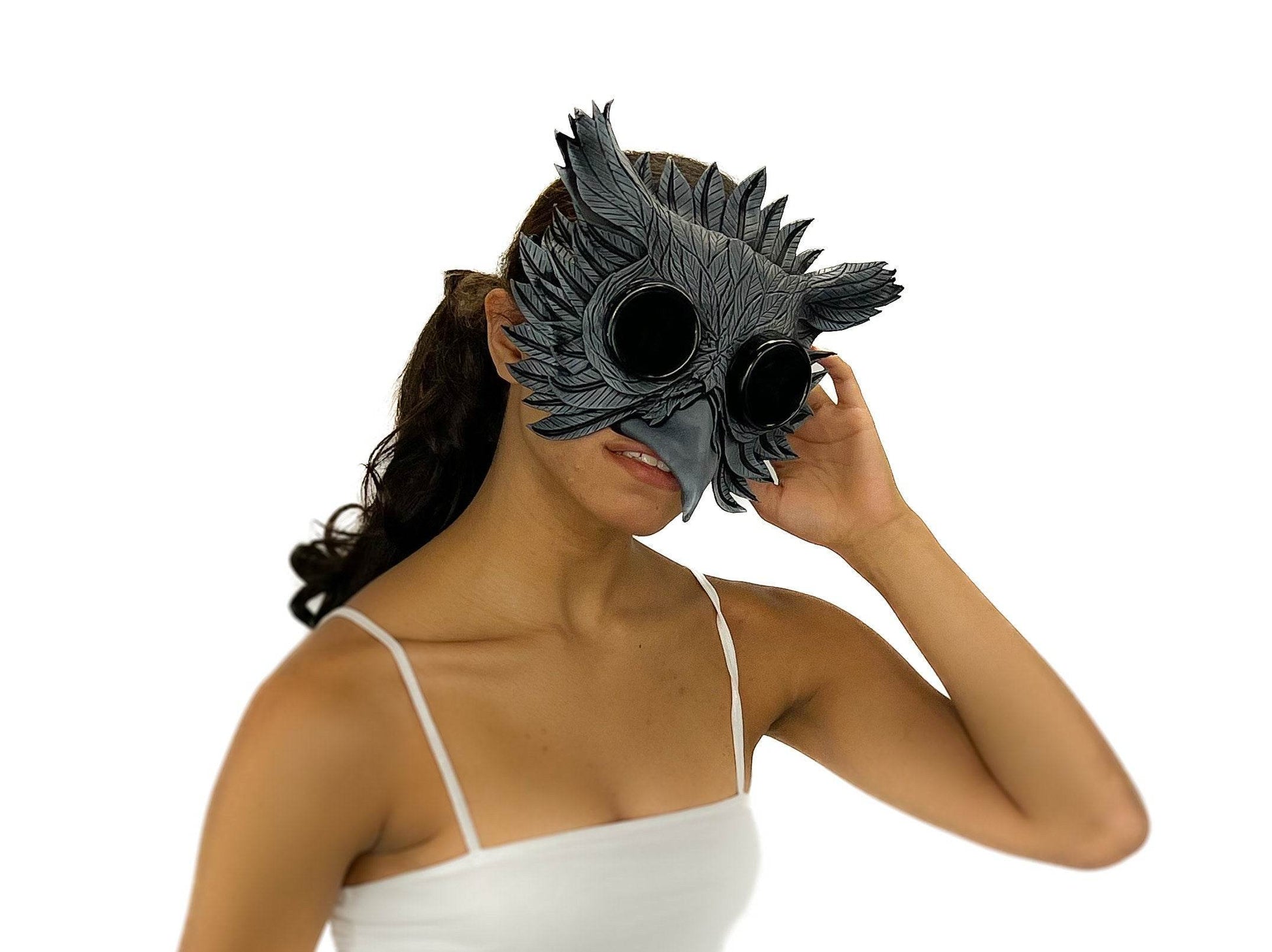 Black Raven Goggles Handmade Genuine Leather Mask - 