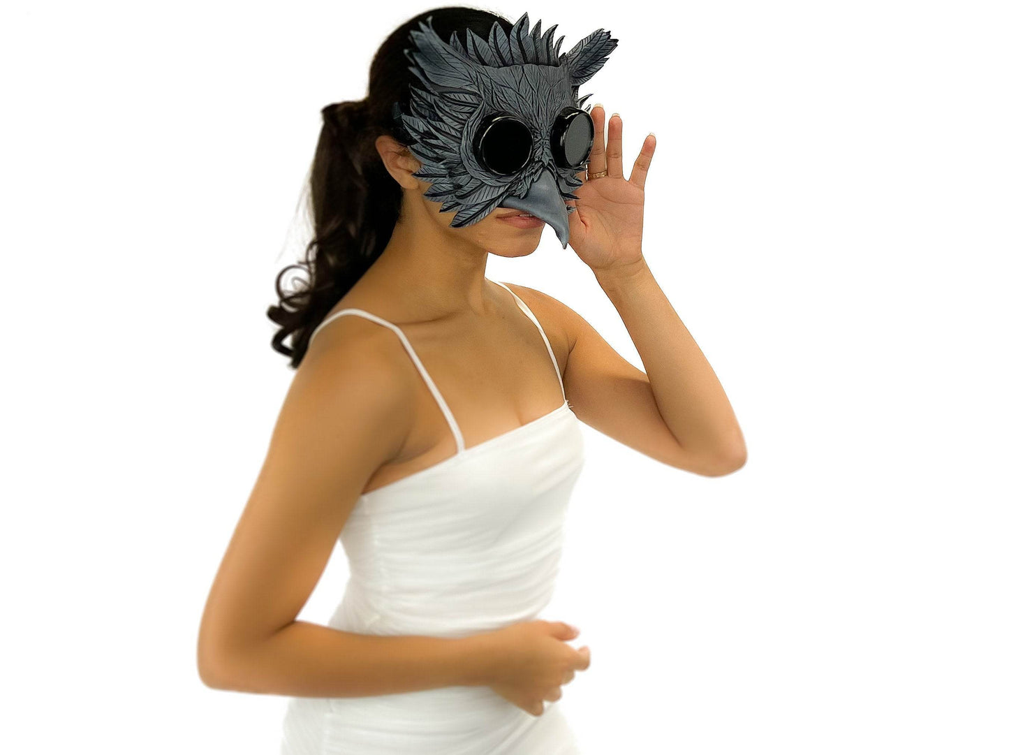 Black Raven Goggles Handmade Genuine Leather Mask - 