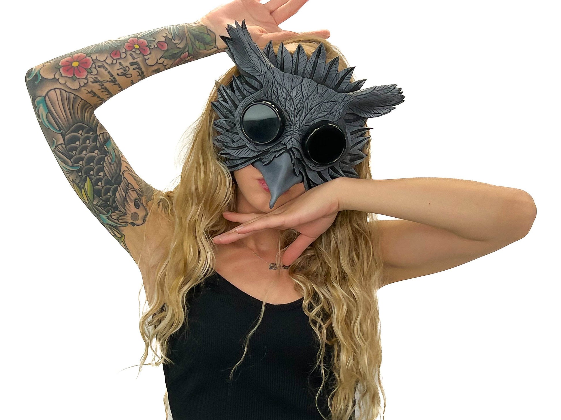 Black Raven Goggles Handmade Genuine Leather Mask - 