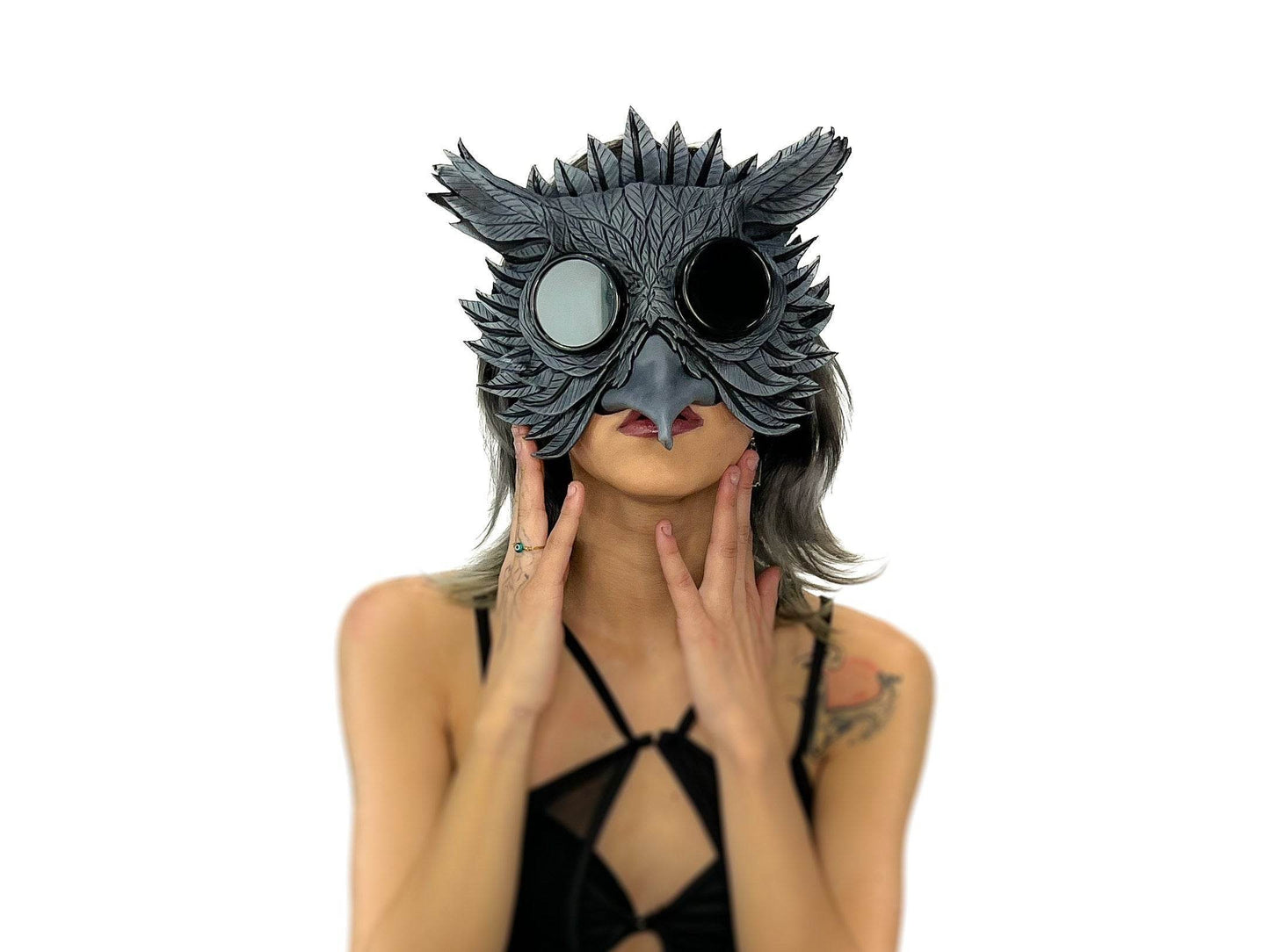 Black Raven Goggles Handmade Genuine Leather Mask - 