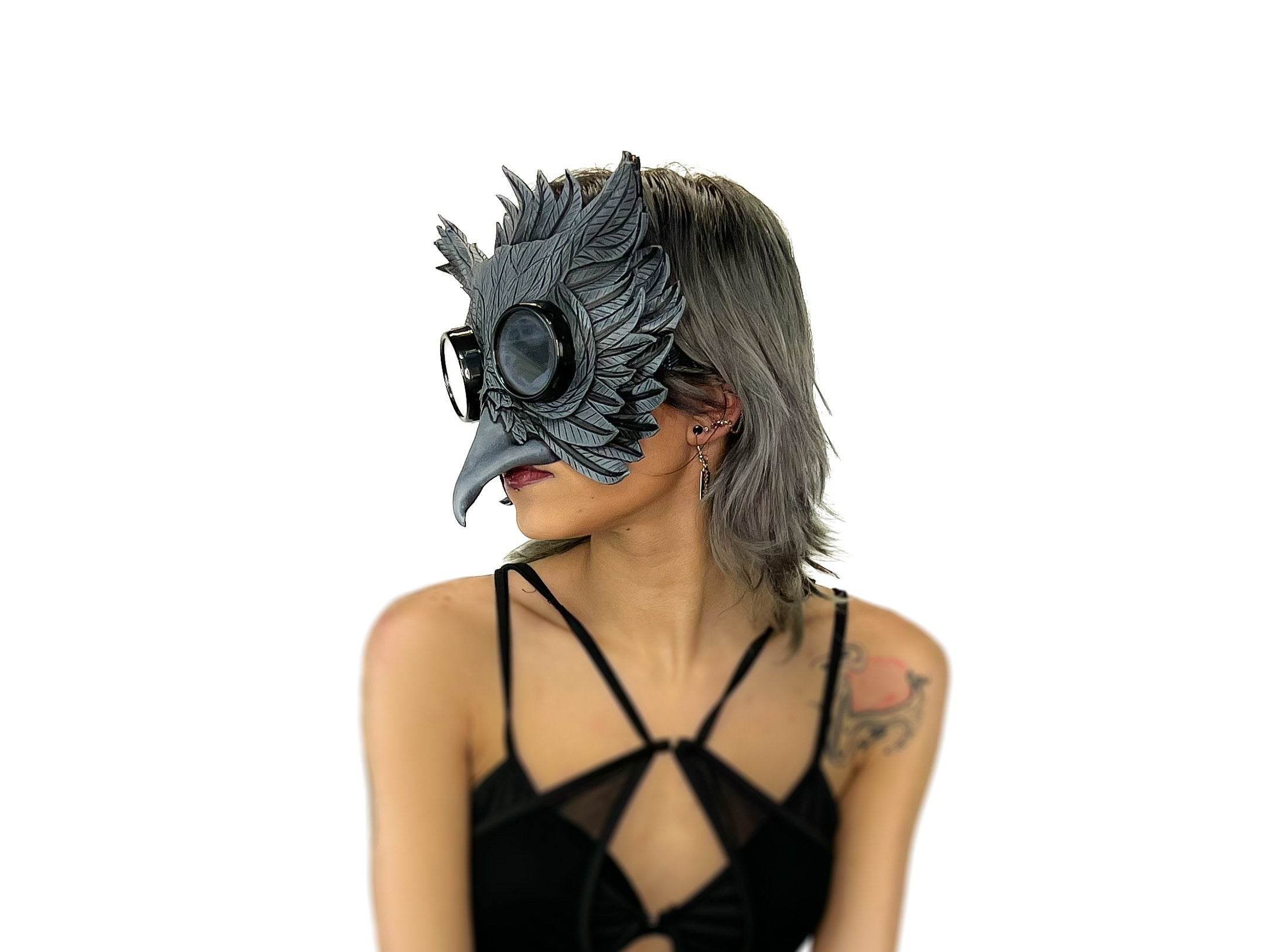 Black Raven Goggles Handmade Genuine Leather Mask - 
