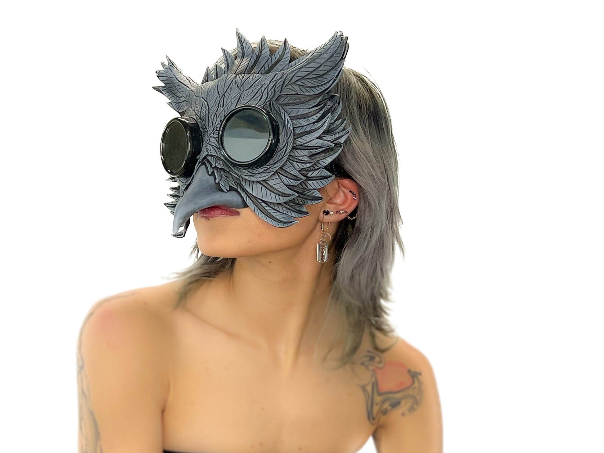 Black Raven Goggles Handmade Genuine Leather Mask - 