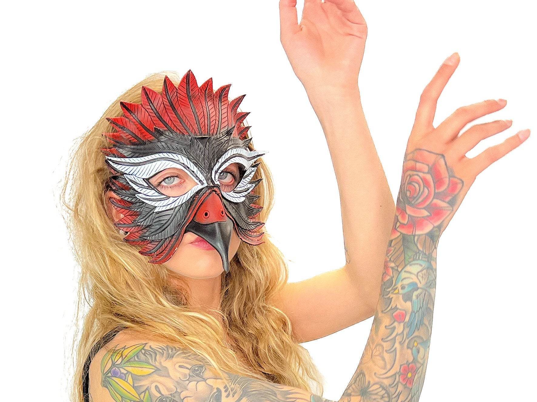Red Raven Handmade Genuine Leather Mask - 