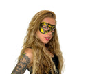 Compact Harlequin Handmade Genuine Leather Mask in Gold - 