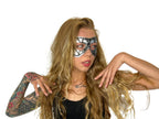 Compact Harlequin Handmade Genuine Leather Mask in Silver - 
