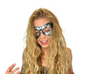 Compact Harlequin Handmade Genuine Leather Mask in Silver - 