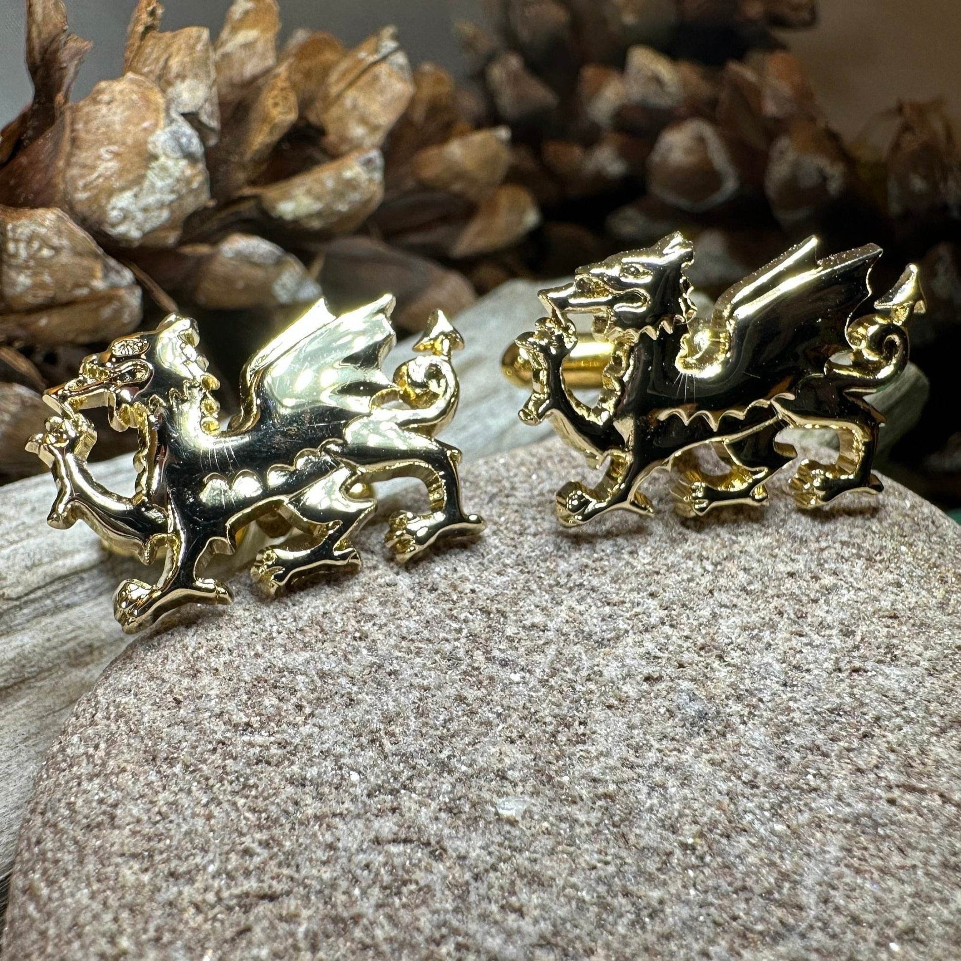Golden Welsh Dragon Cuff Links - 