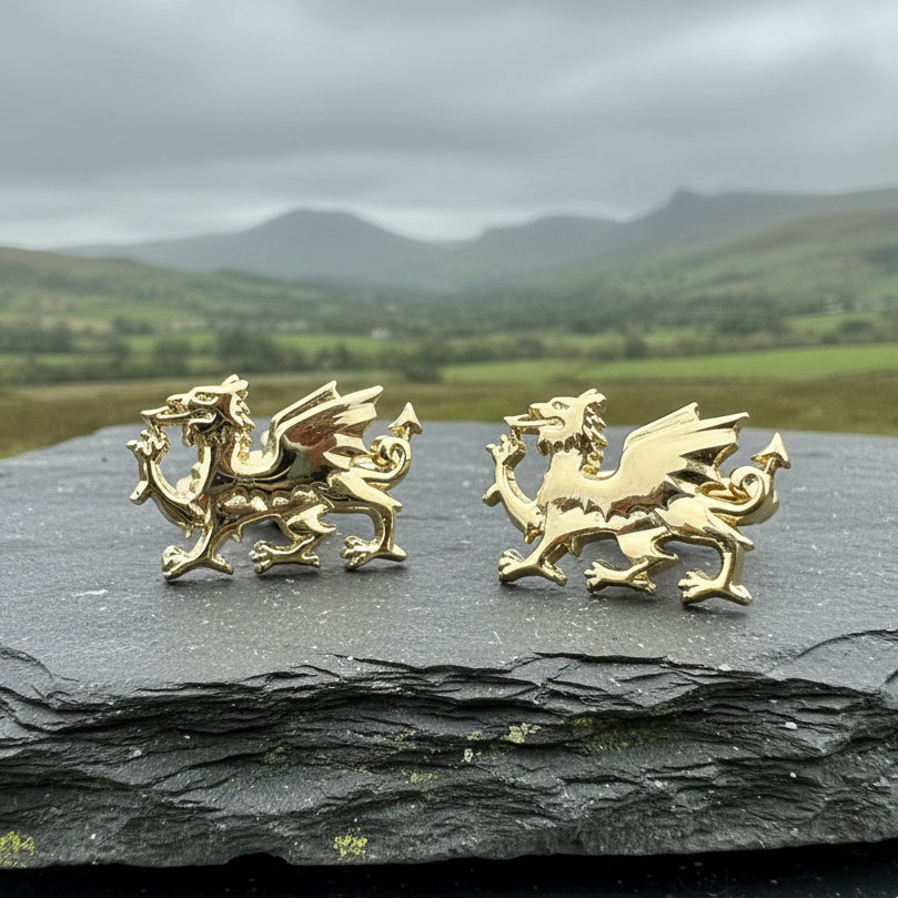 Golden Welsh Dragon Cuff Links