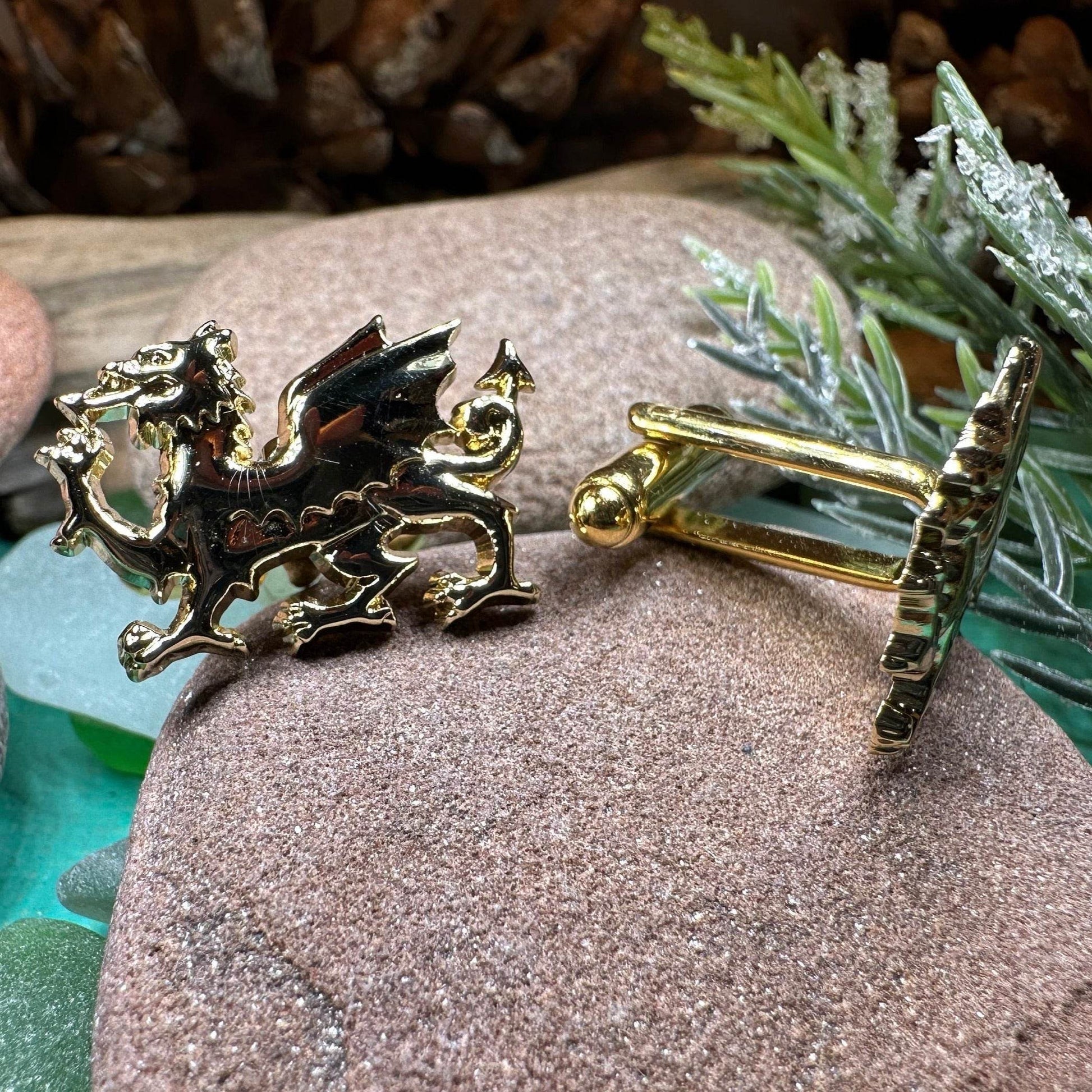 Golden Welsh Dragon Cuff Links - 