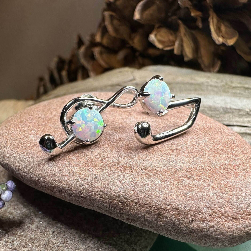 Opal Music Note Stud Earrings - White
