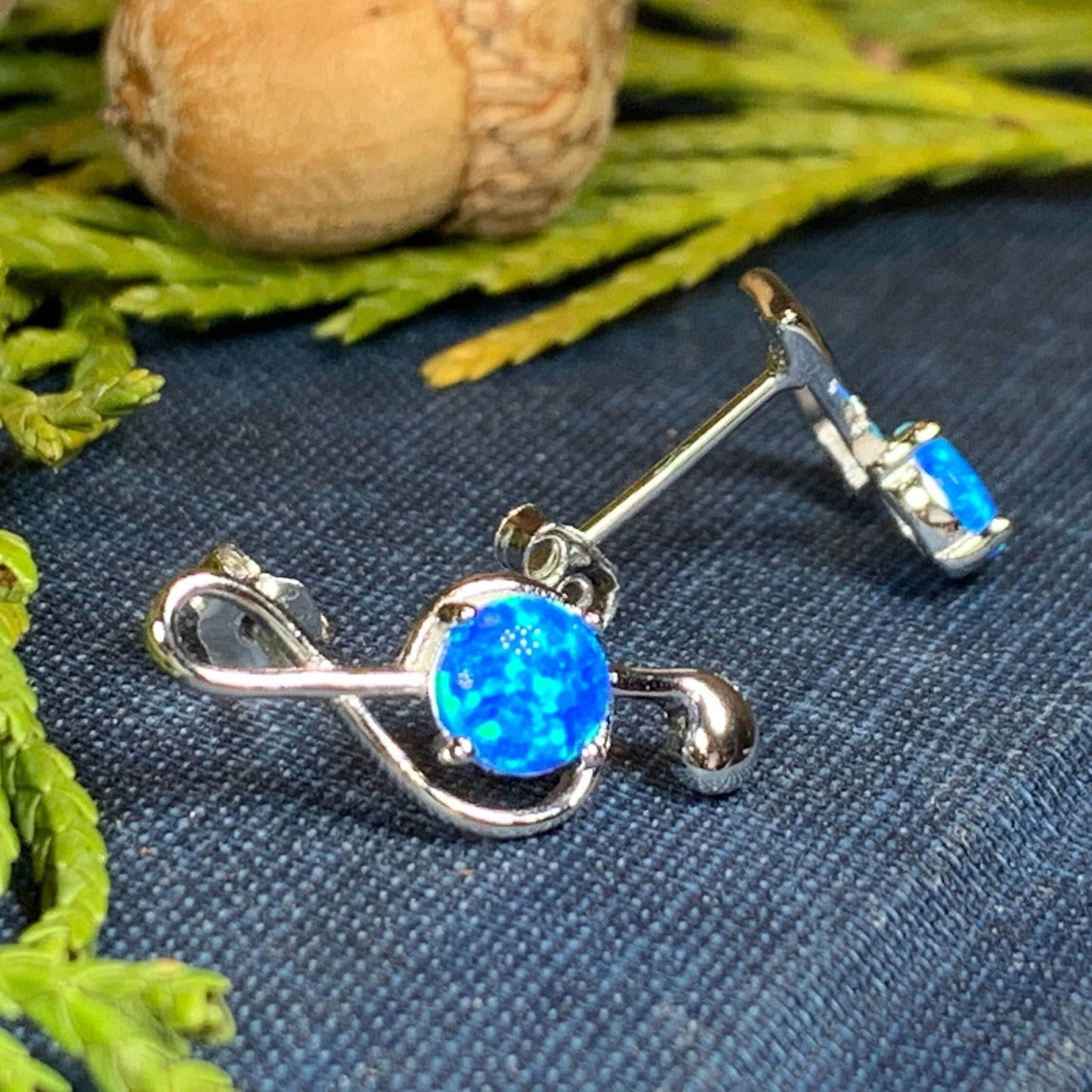 Opal Music Note Stud Earrings - Blue