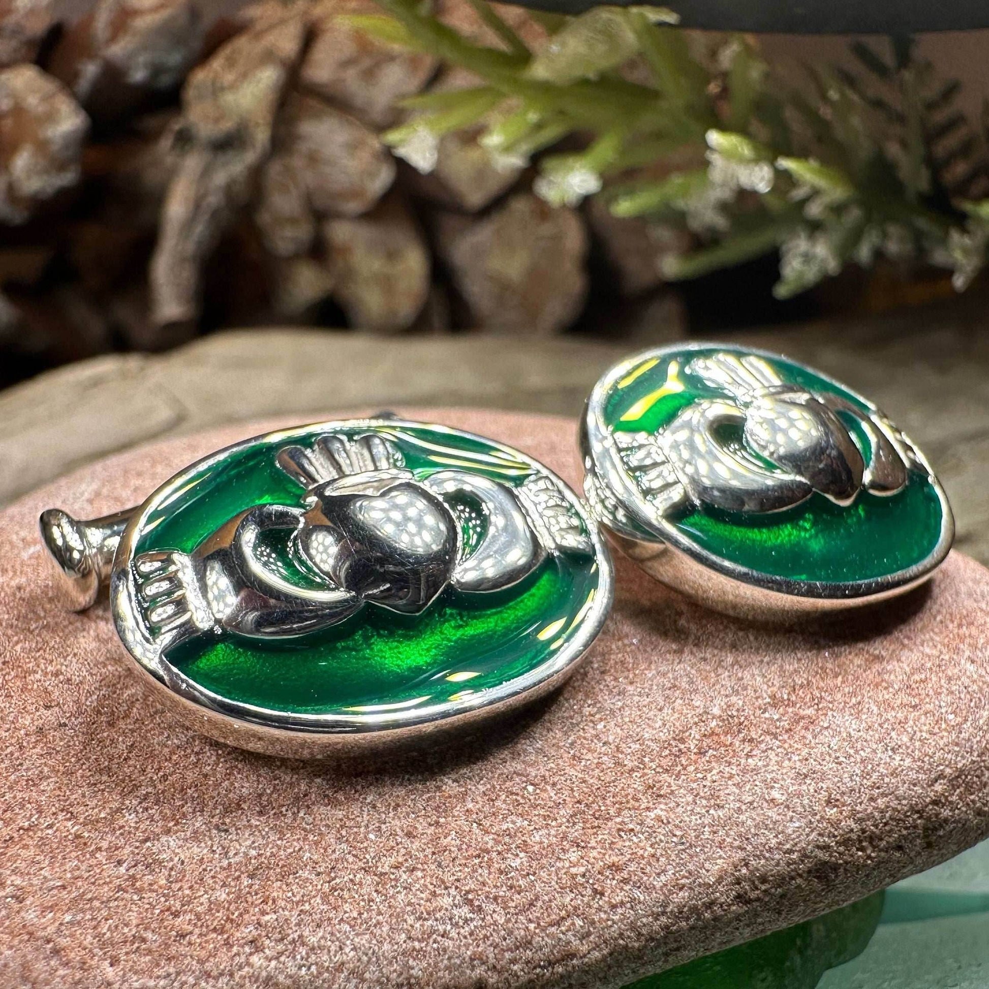 Emerald Green Claddagh Cuff Links - 