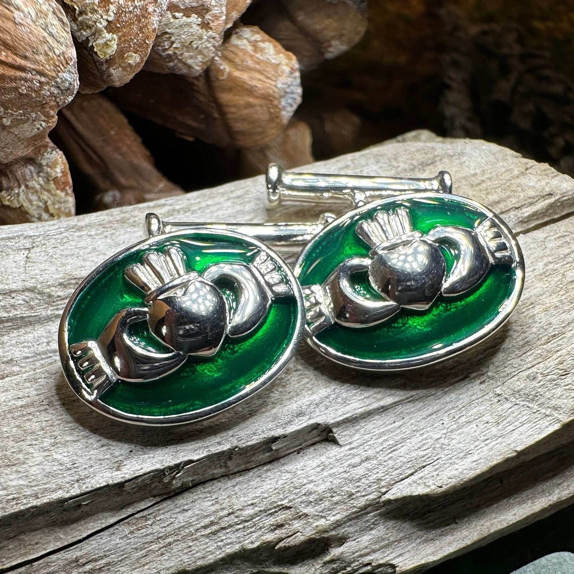 Emerald Green Claddagh Cuff Links - 