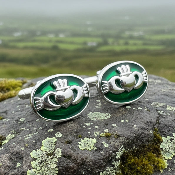 Emerald Green Claddagh Cuff Links