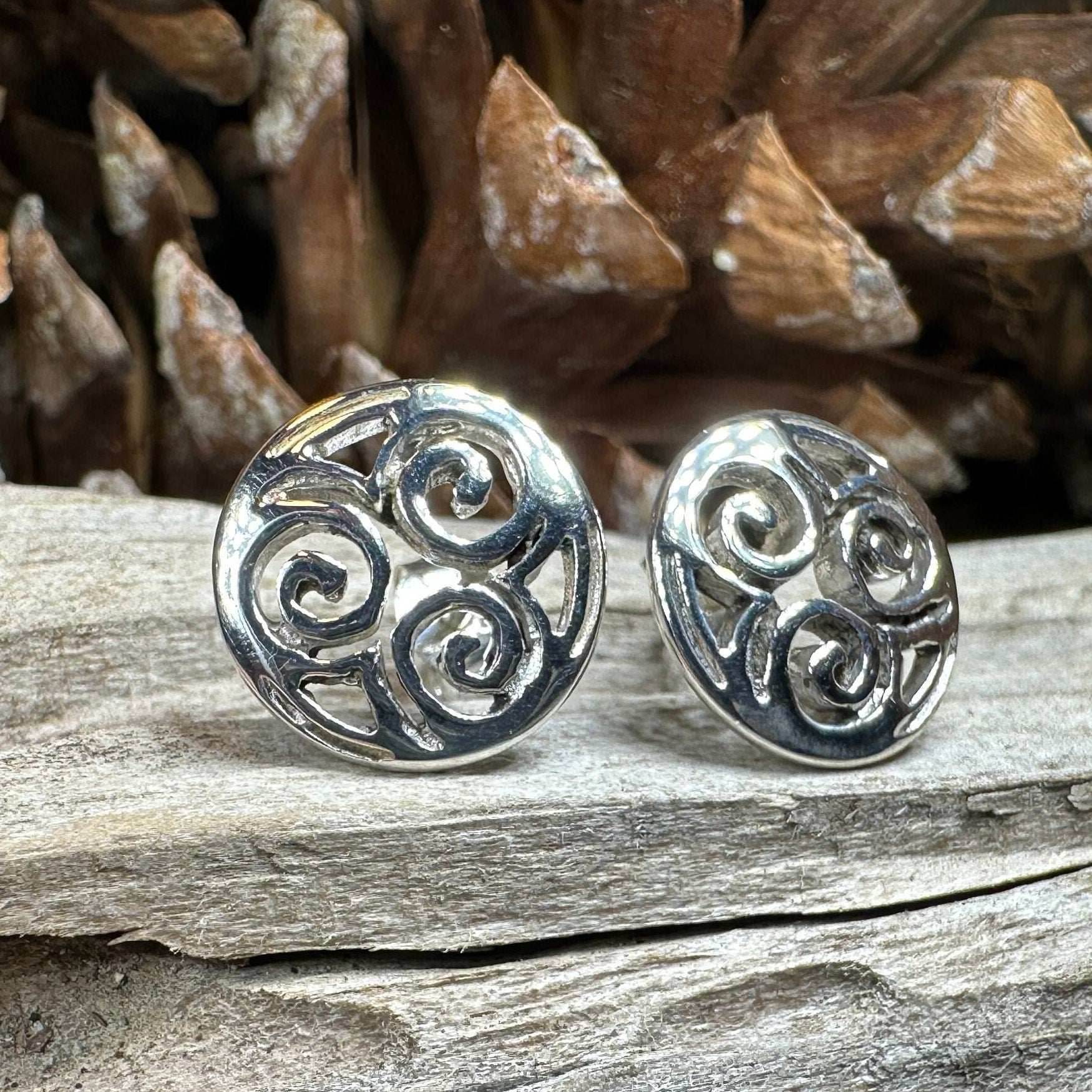 Siofra Celtic Triple Spiral Post Earrings - 
