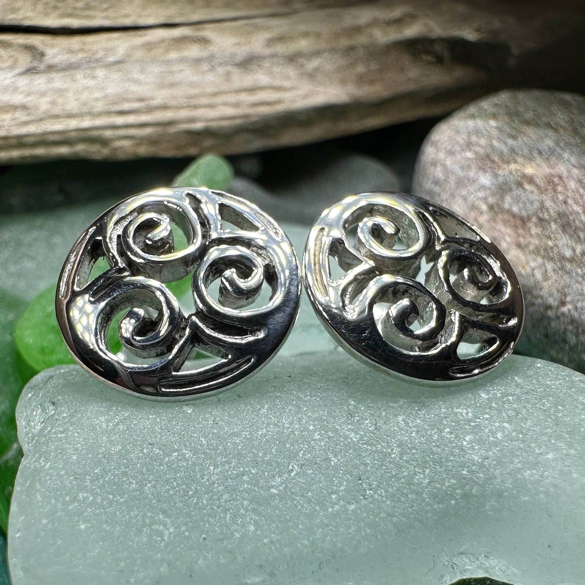 Siofra Celtic Triple Spiral Post Earrings - 