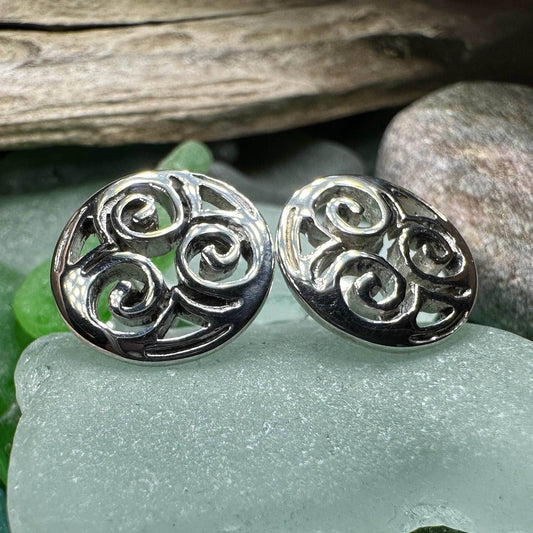 Siofra Celtic Triple Spiral Post Earrings - 