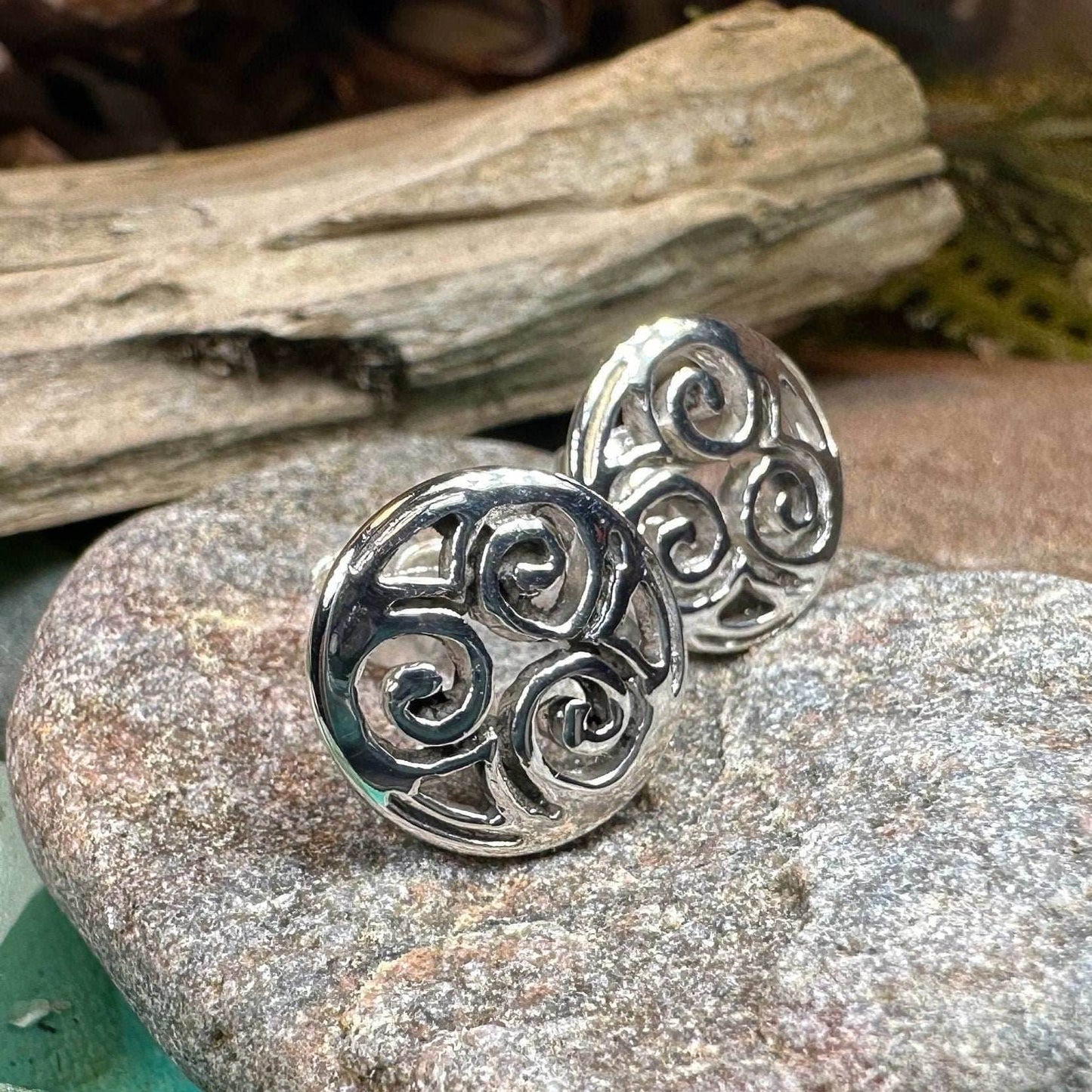 Siofra Celtic Triple Spiral Post Earrings - 
