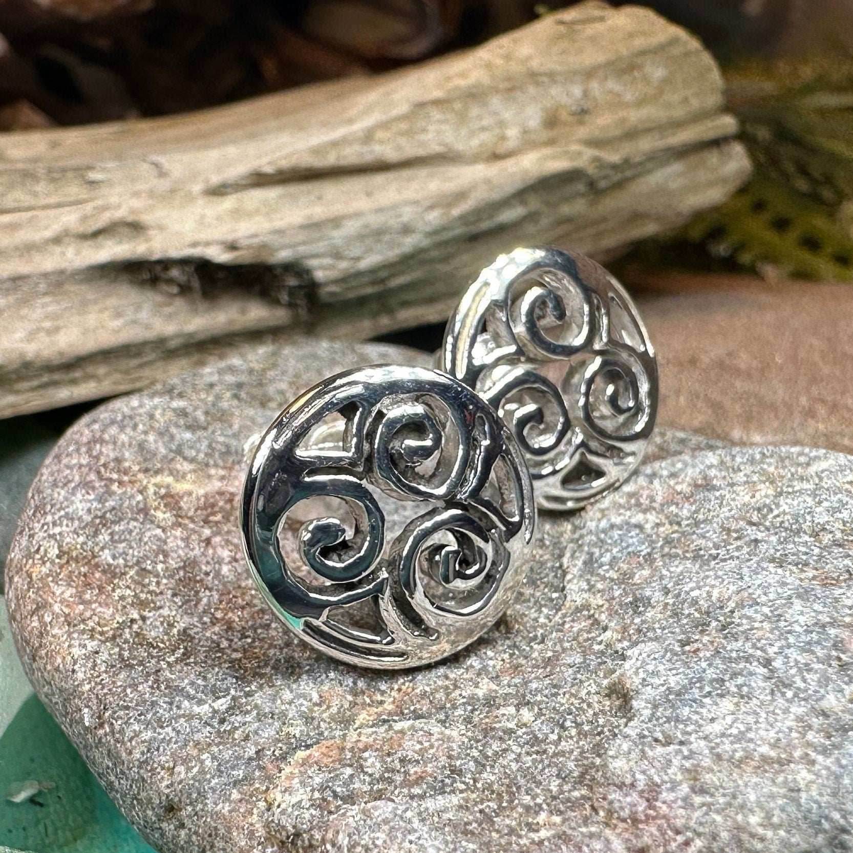 Siofra Celtic Triple Spiral Post Earrings - 