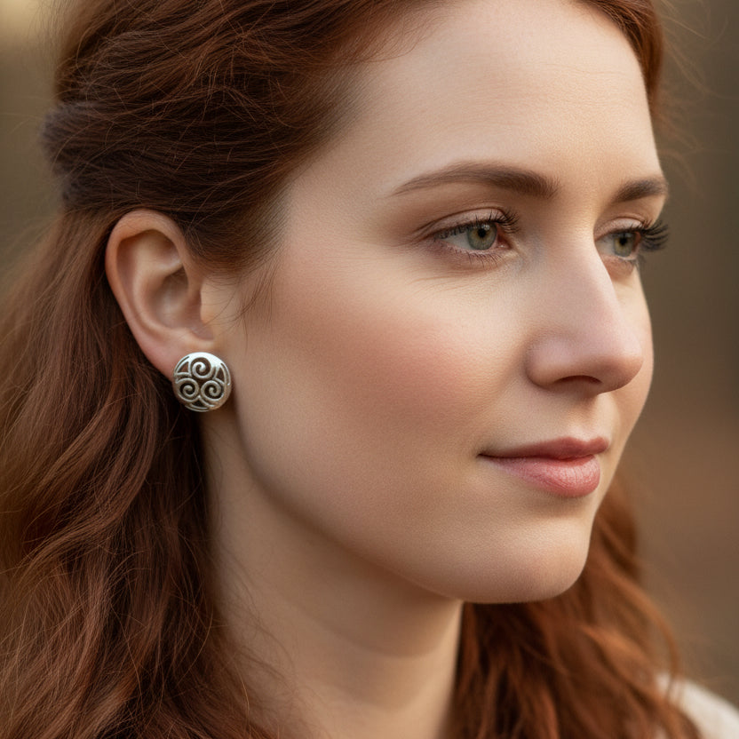 Siofra Celtic Triple Spiral Post Earrings