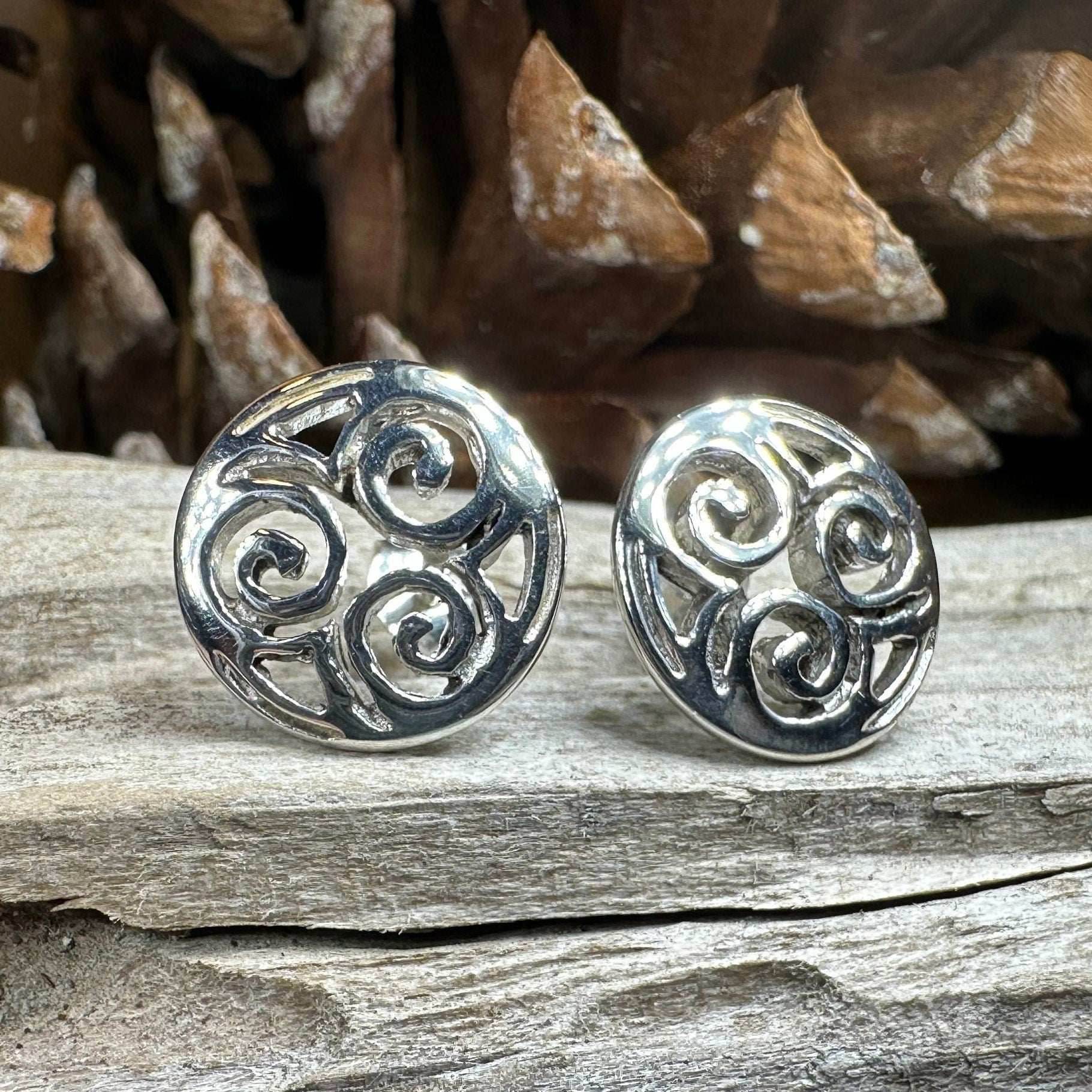 Siofra Celtic Triple Spiral Post Earrings - 