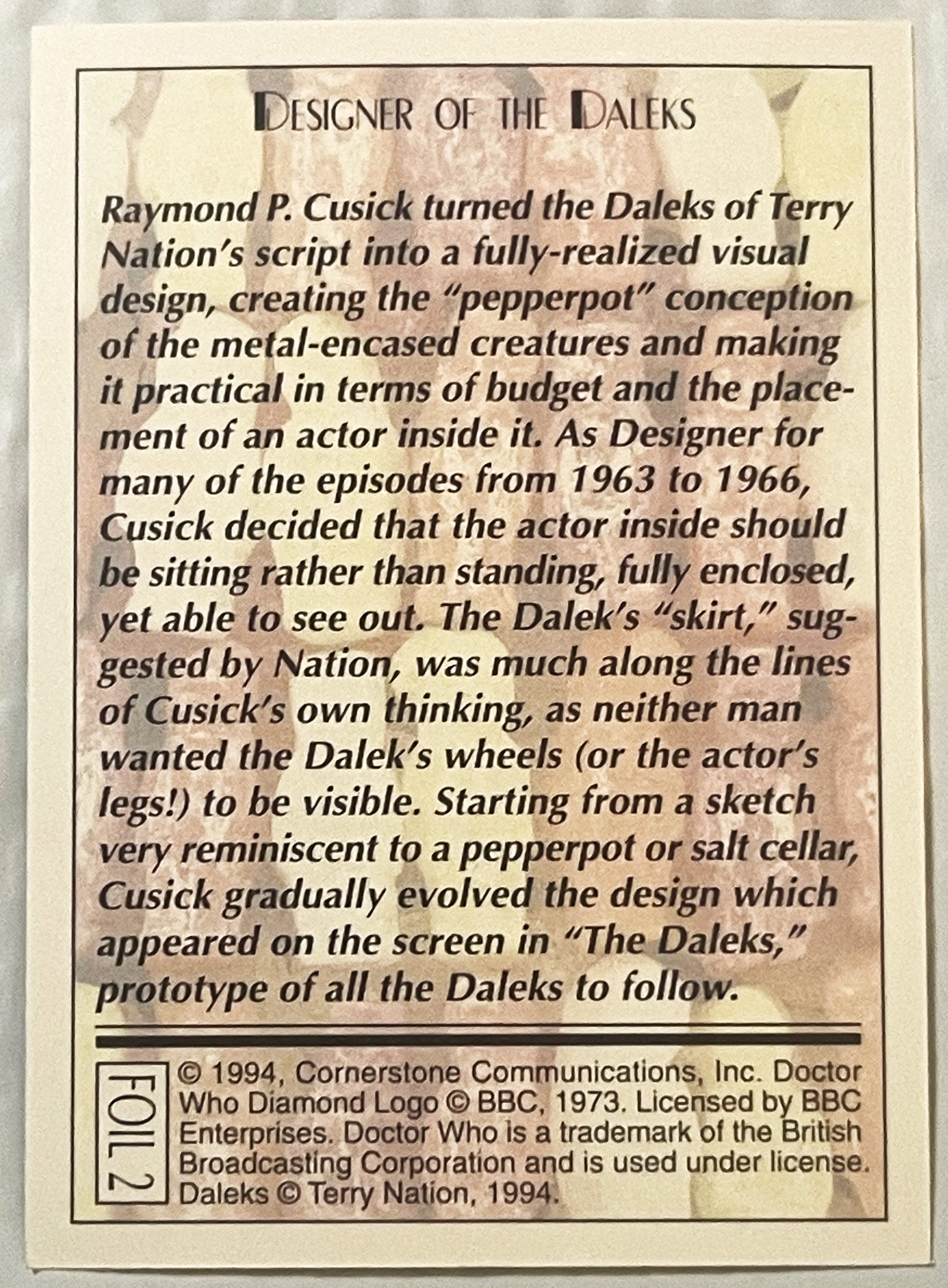 🛸 Vintage 1994 Doctor Who Daleks Foil Trading Card — Card 2 of 6