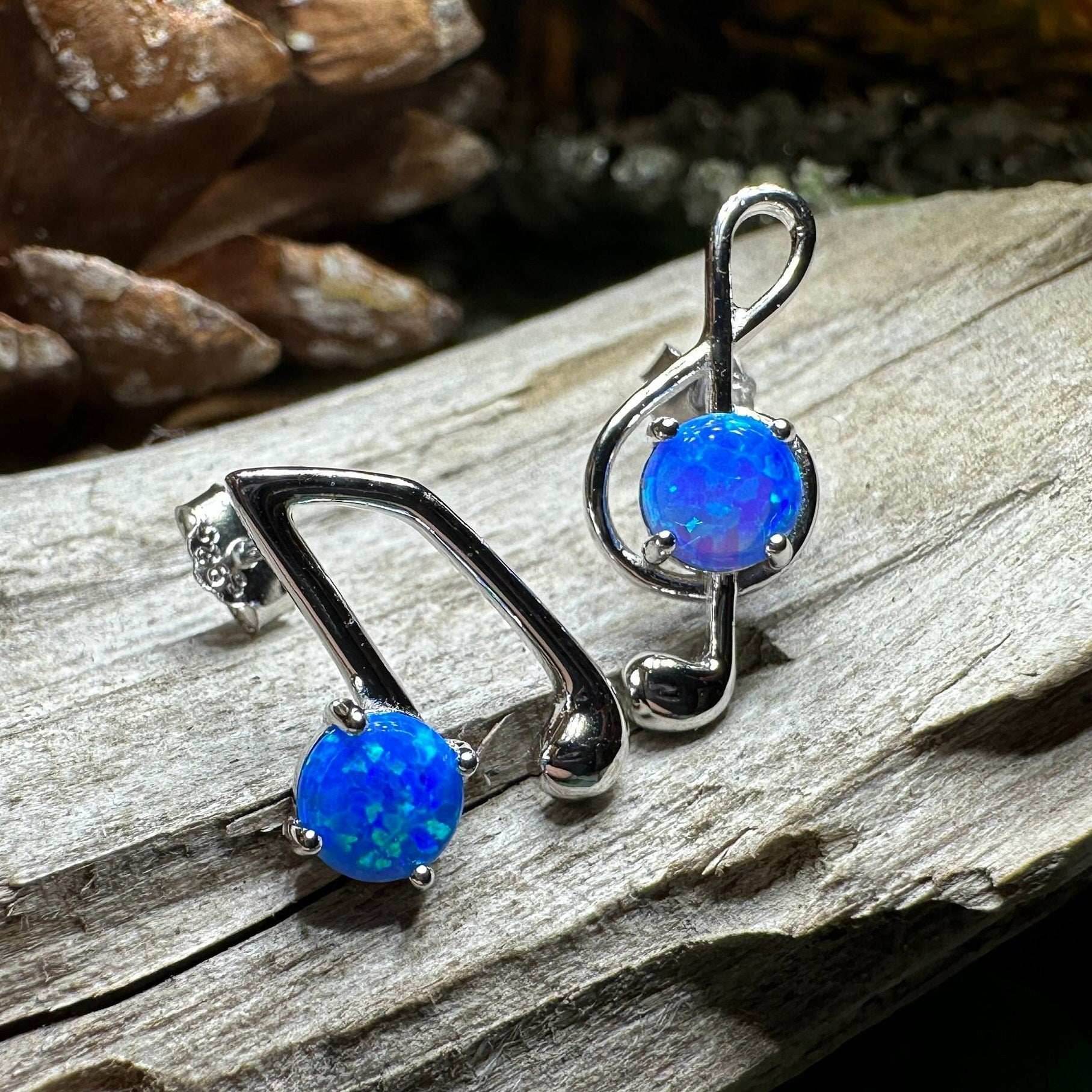 Opal Music Note Stud Earrings - Blue