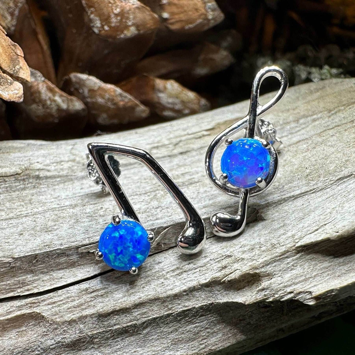 Opal Music Note Stud Earrings - Blue
