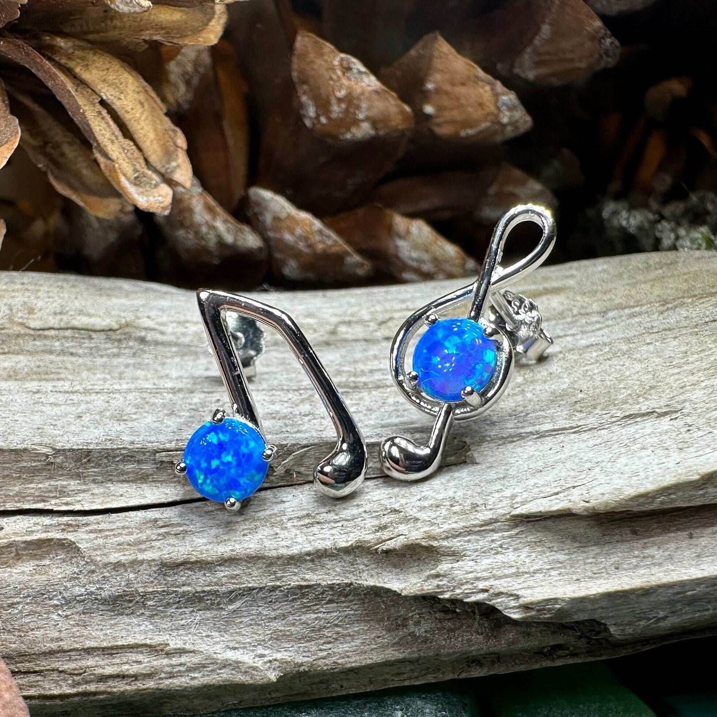 Opal Music Note Stud Earrings - Blue