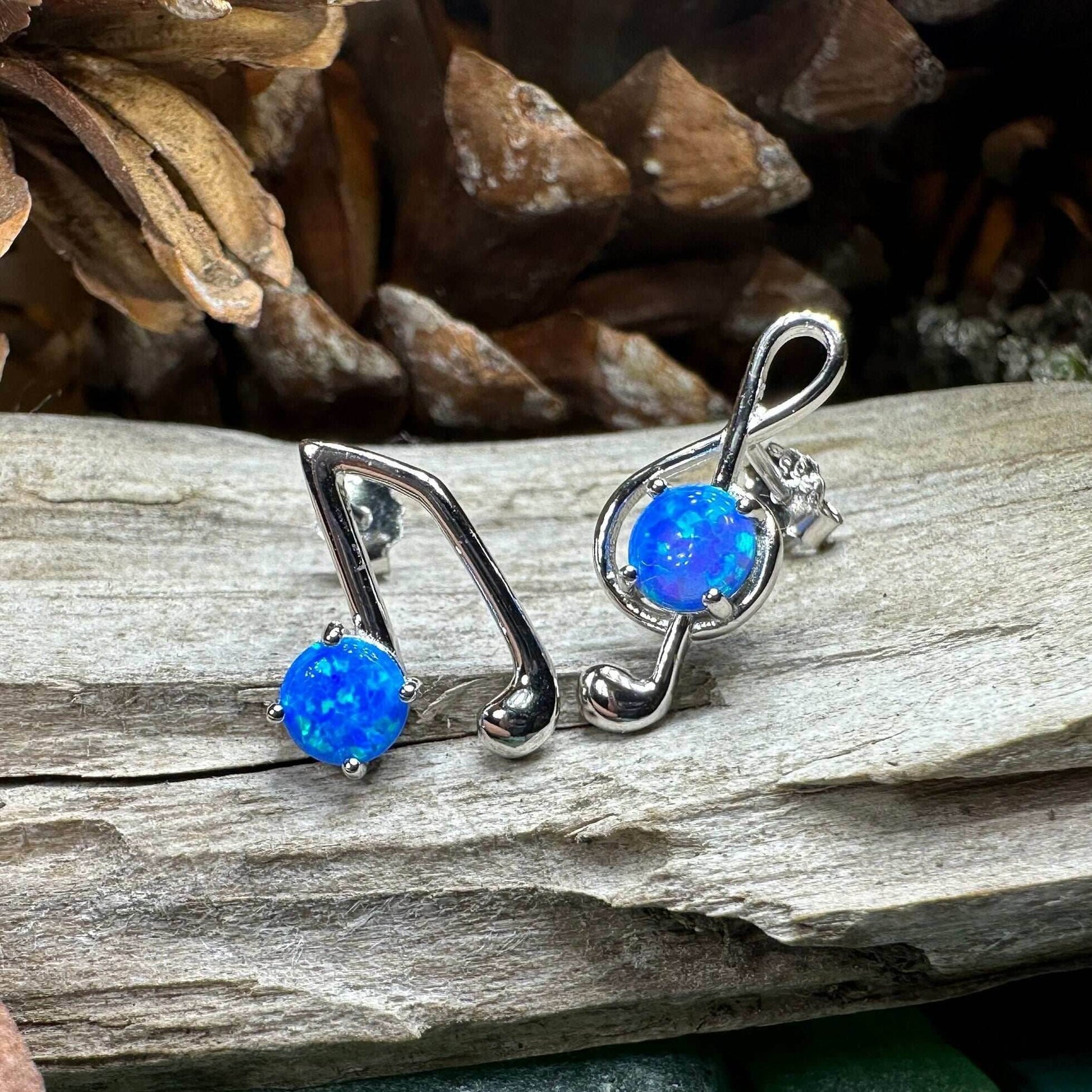 Opal Music Note Stud Earrings - Blue