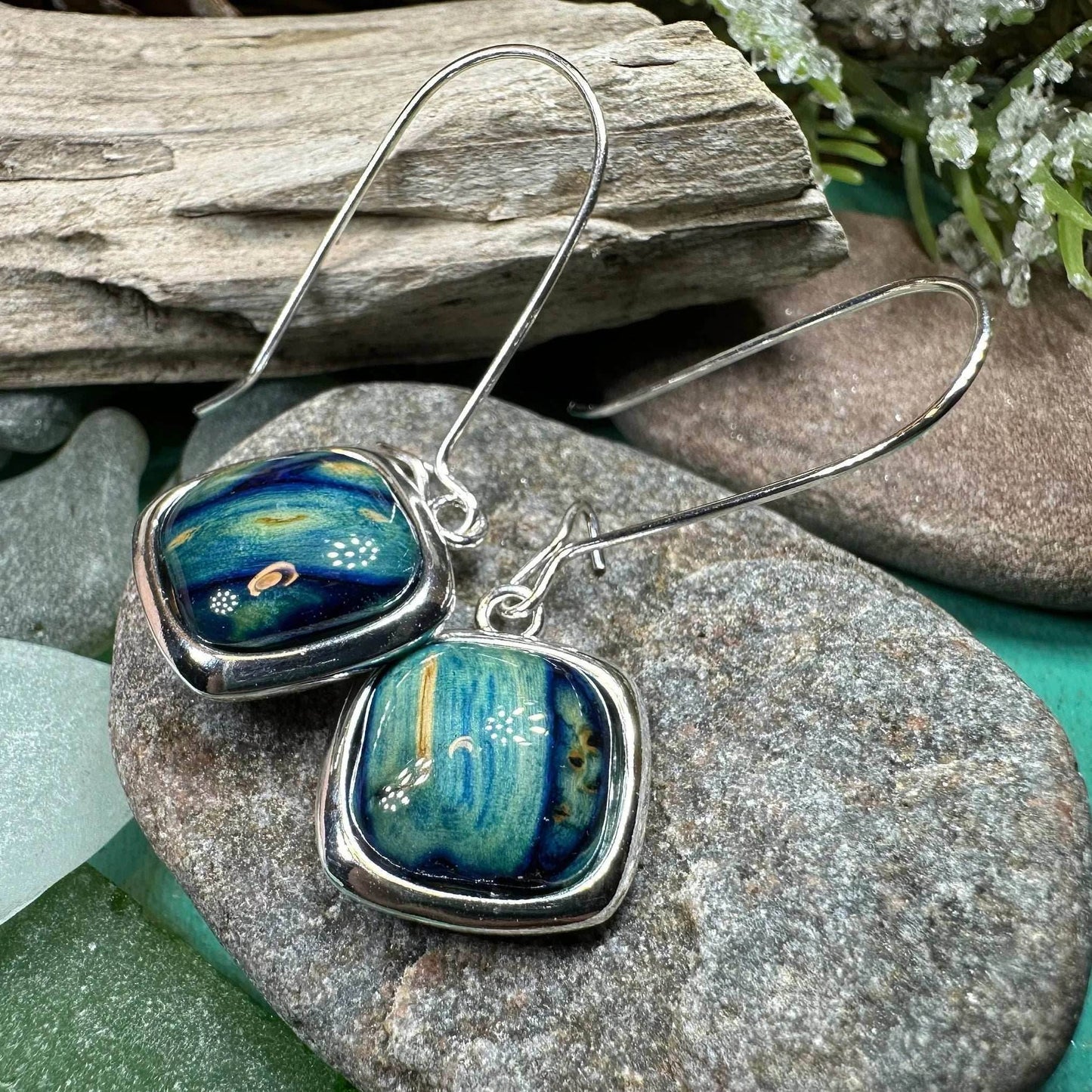Heathergems Celtic Square Earrings - Blue Green