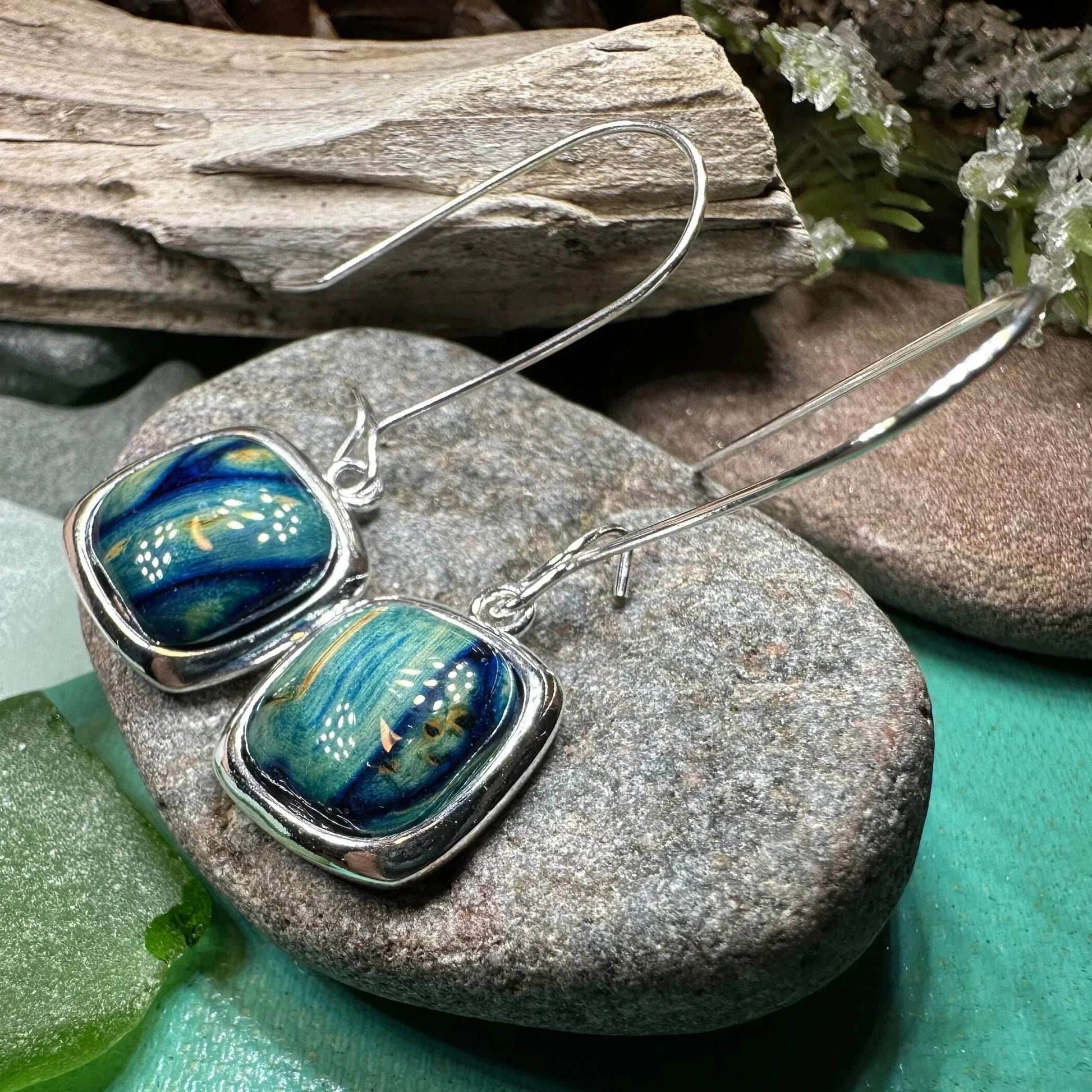 Heathergems Celtic Square Earrings - Green