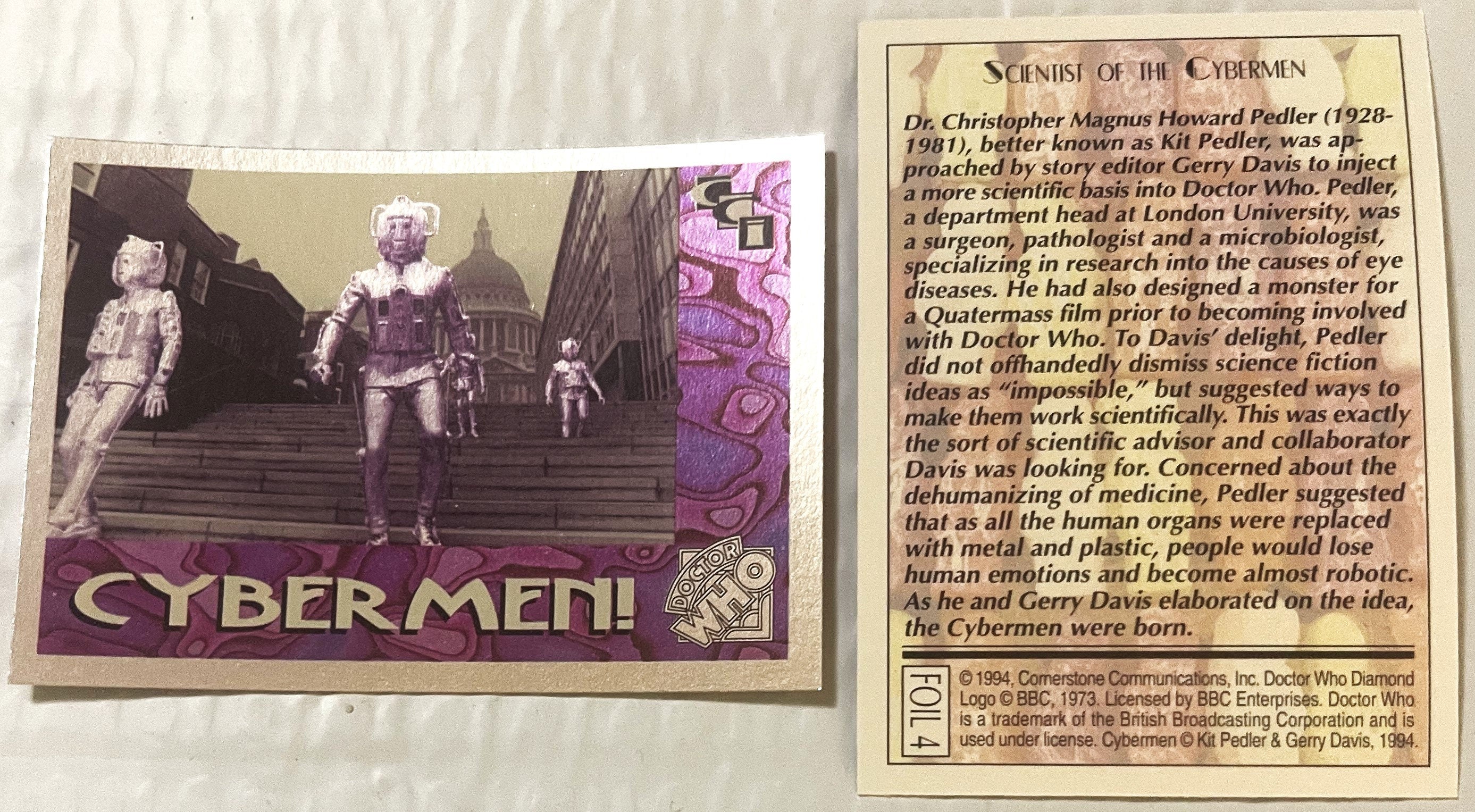 🤖 Vintage 1994 Doctor Who Cybermen Foil Trading Card — Card 4 of 6