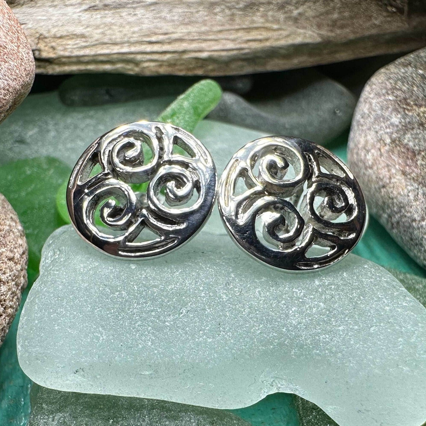 Siofra Celtic Triple Spiral Post Earrings - 