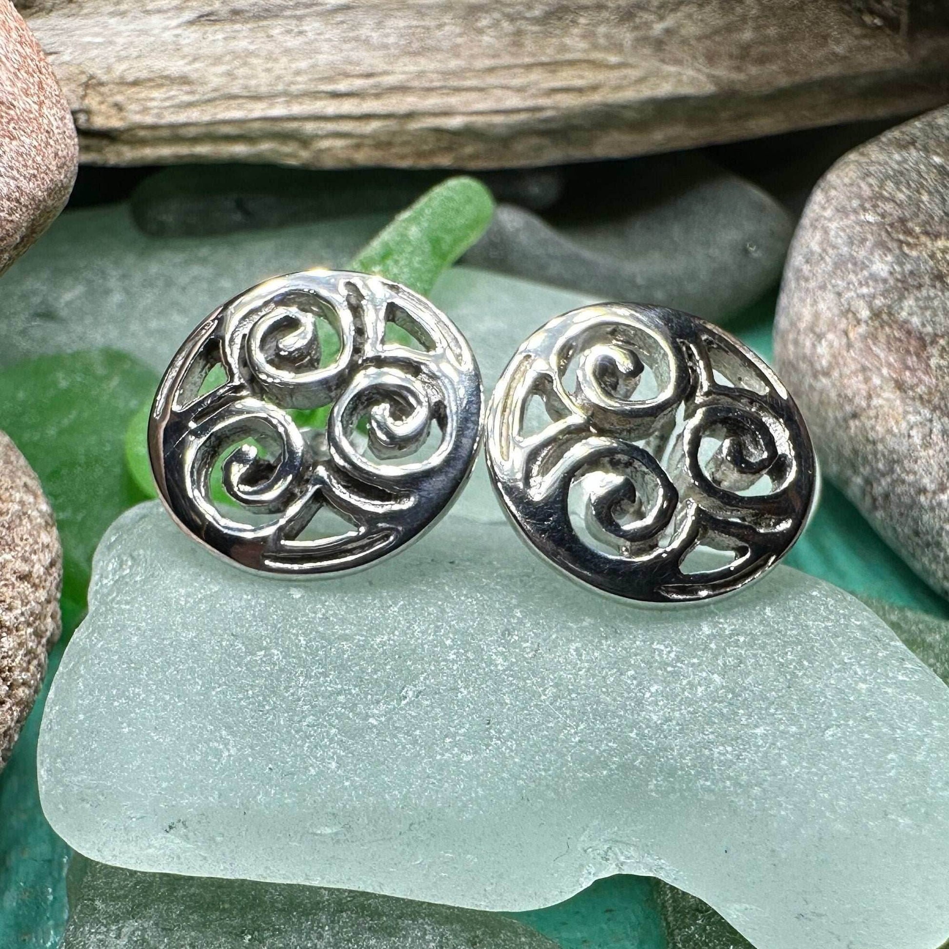 Siofra Celtic Triple Spiral Post Earrings - 