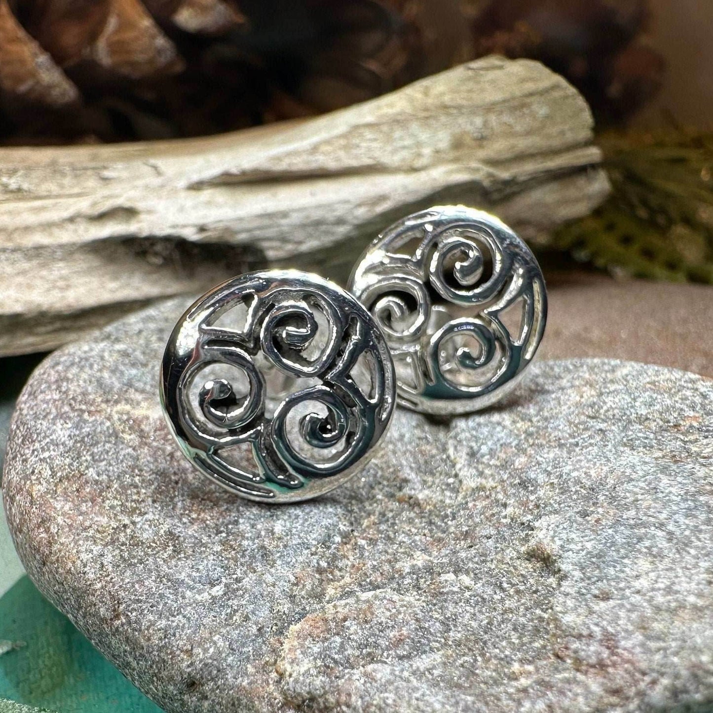 Siofra Celtic Triple Spiral Post Earrings - 