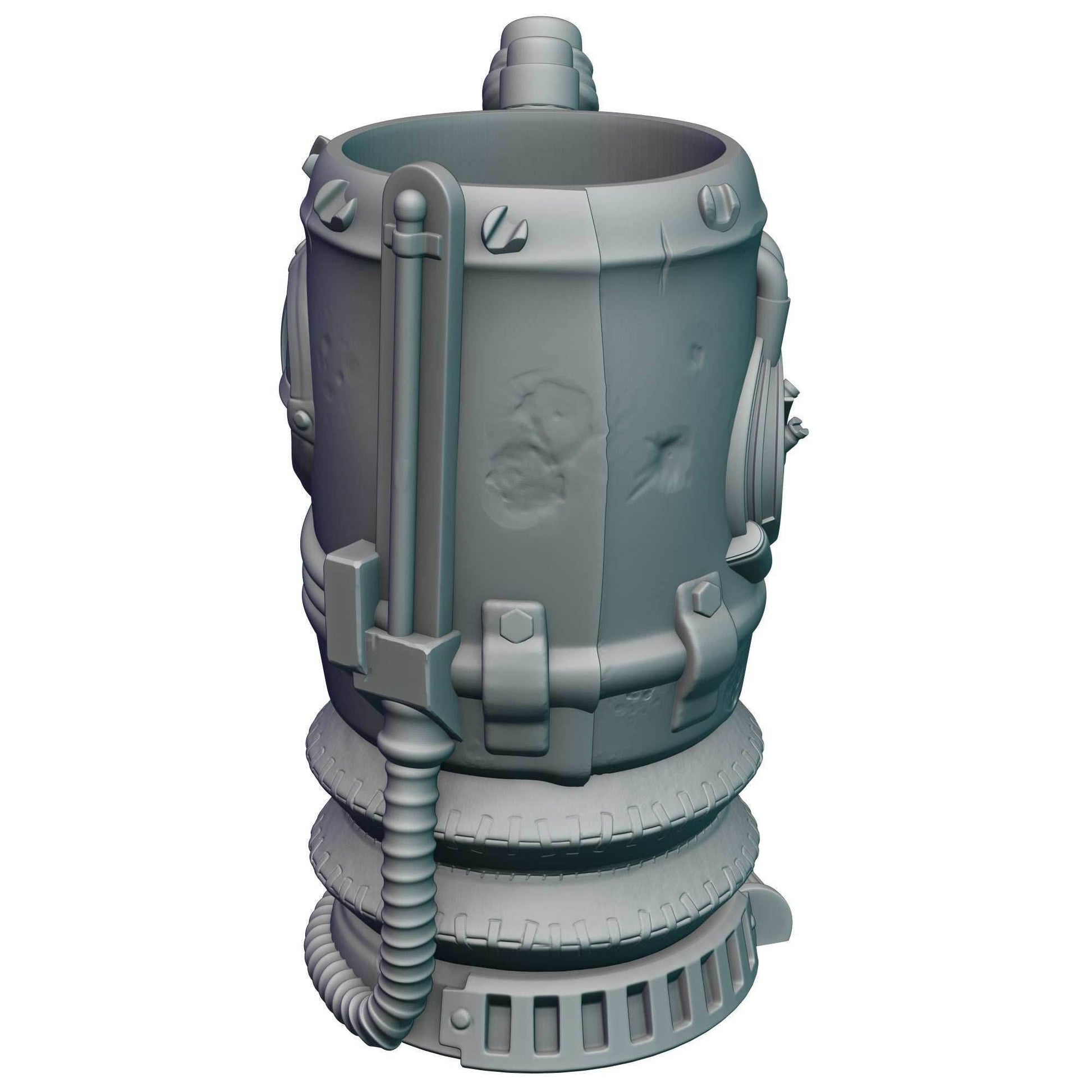 Gadgeteer Steampunk 3D Printed Can Holder | Drink Koozie | Mythic Mugs Collection by Ars Moriendi 3D- Embrace the World of Steampunk! - Black / Non Threaded-No Lid