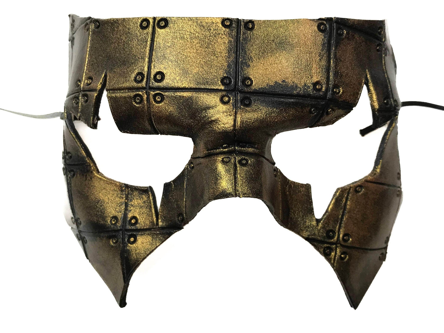 Handmade Genuine Leather Mask in Black and Gold - 