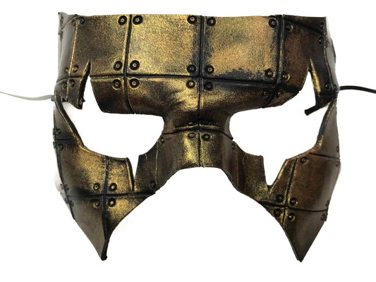 Handmade Genuine Leather Mask in Black and Gold - 