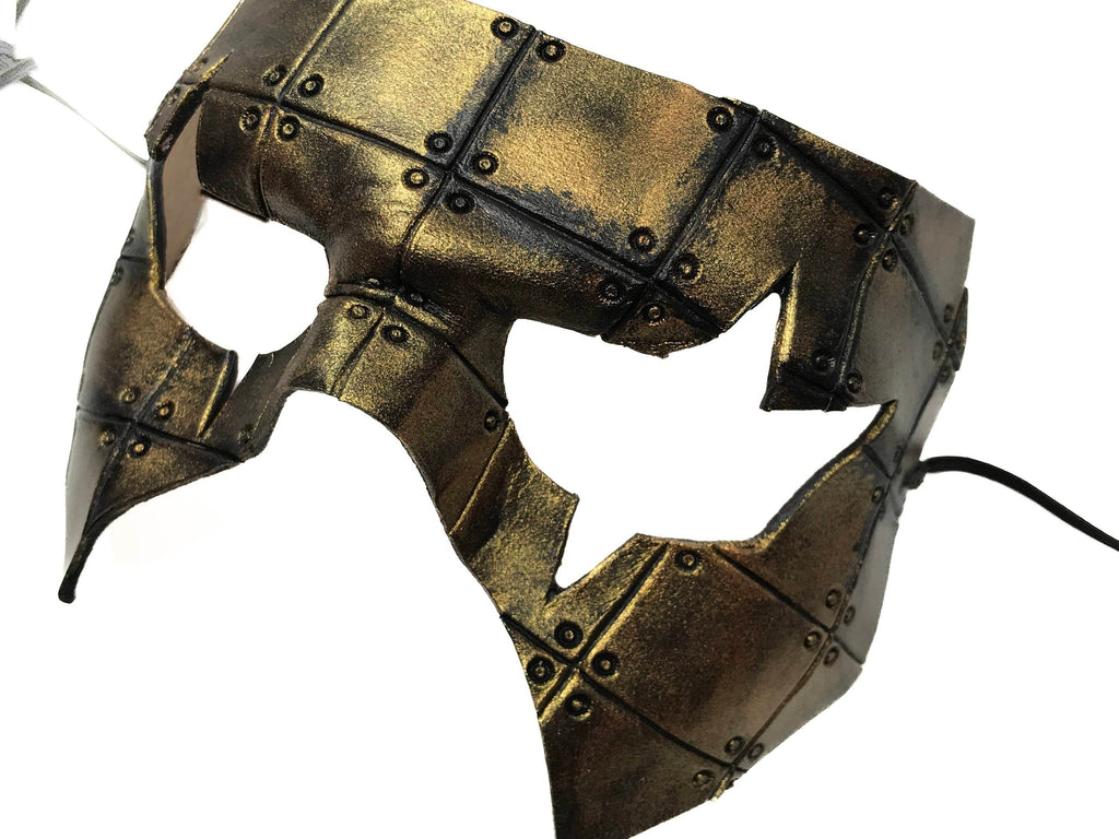 Handmade Genuine Leather Mask in Black and Gold - 