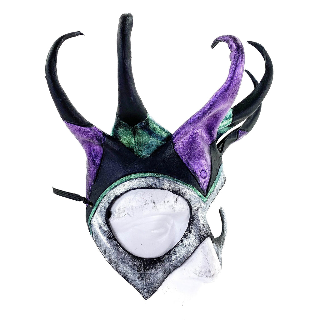 Five Point Jester Eye Mask in Purple and Green - Handmade Genuine Leather - 