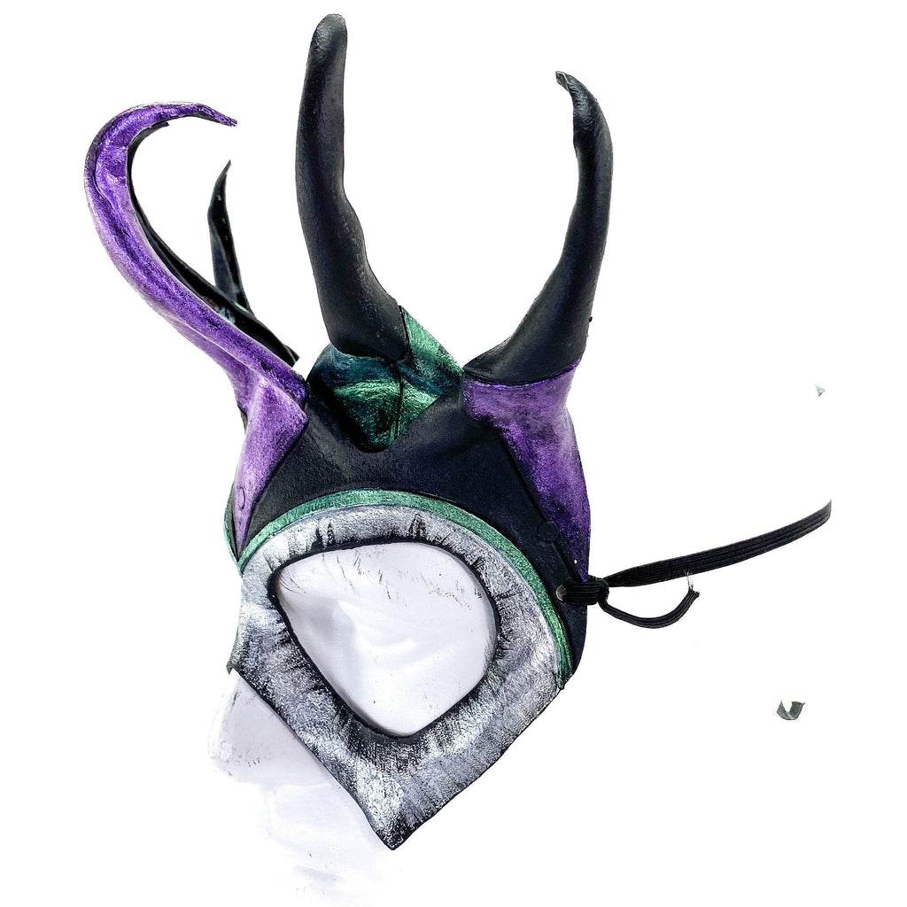Five Point Jester Eye Mask in Purple and Green - Handmade Genuine Leather - 