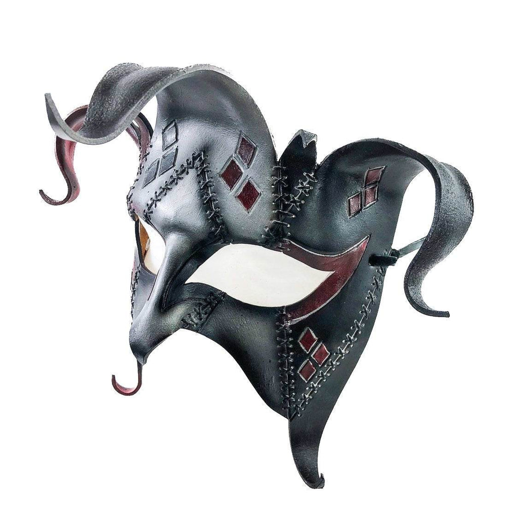 The Joker's Card-Joker Jester Handmade Genuine Leather Mask in Red - 