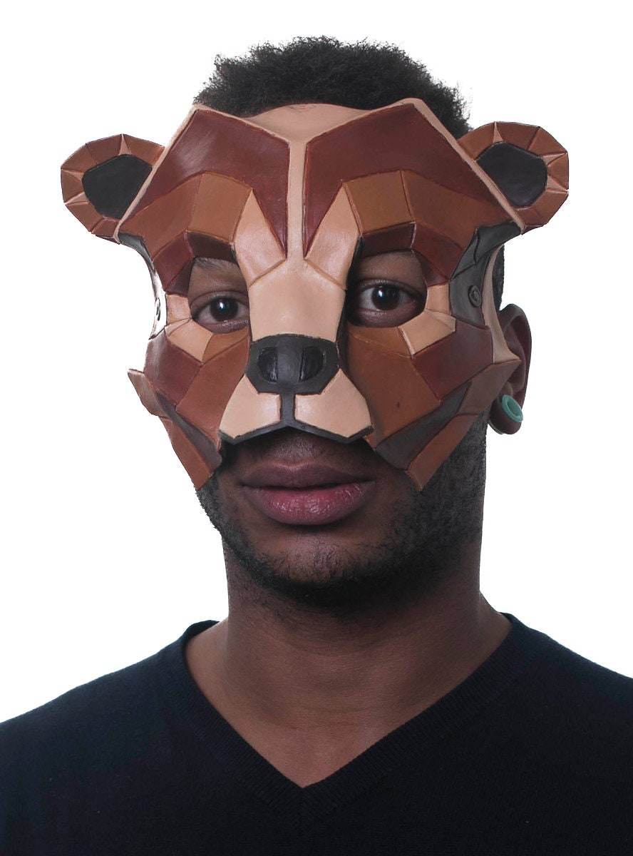 Geometric Grizzly Bear Leather Mask - 