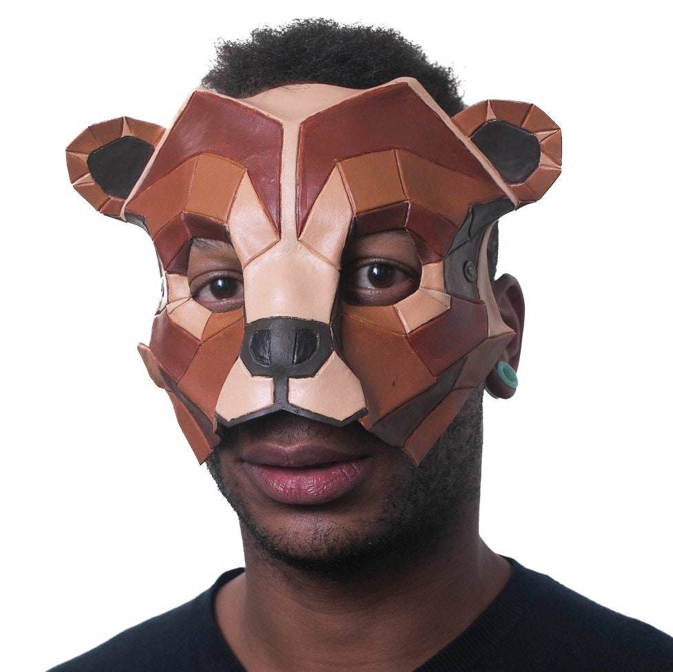 Geometric Grizzly Bear Leather Mask - 